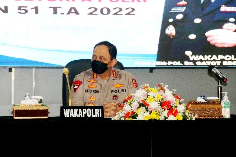 Wakapolri Komjen Pol Dr. Drs. Gatot Eddy Pramono, M.Si Berikan Ceramah Pembekalan Kepada Siswa Sekolah Inspektur Polisi (SIP) Angkatan ke 51 tahun 2022, bertempat di Auditorium Anton Sujarwo. (Dok.Istimewa)